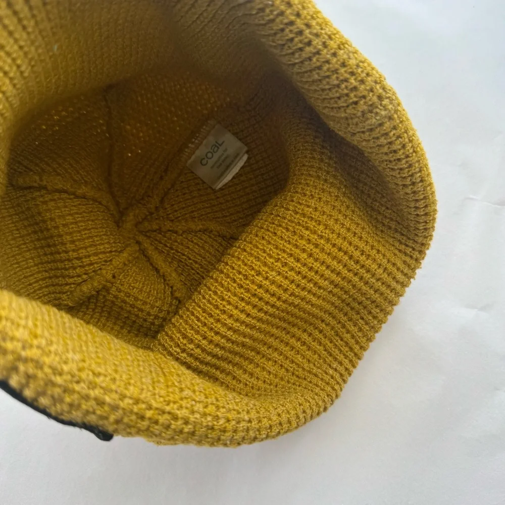 Coal Mustard Yellow Waffle Knit Beanie Rainbow Trees Patch Outdoor Hiking Unisex